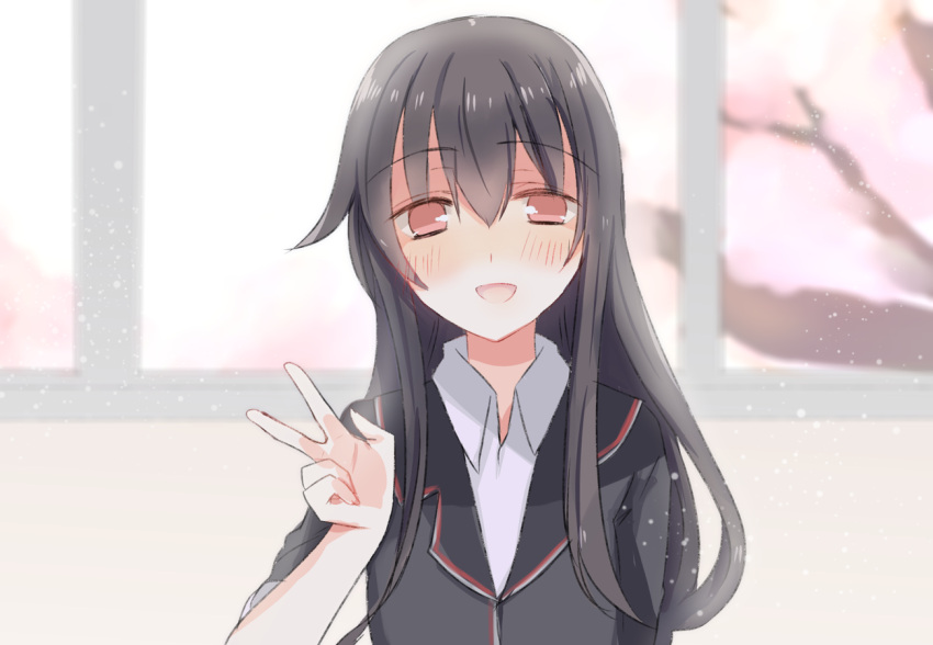 1girl, black_hair, blazer, hatsushimo_(kantai_collection), jacket, kanae_nagiki, kantai_collection, long_hair