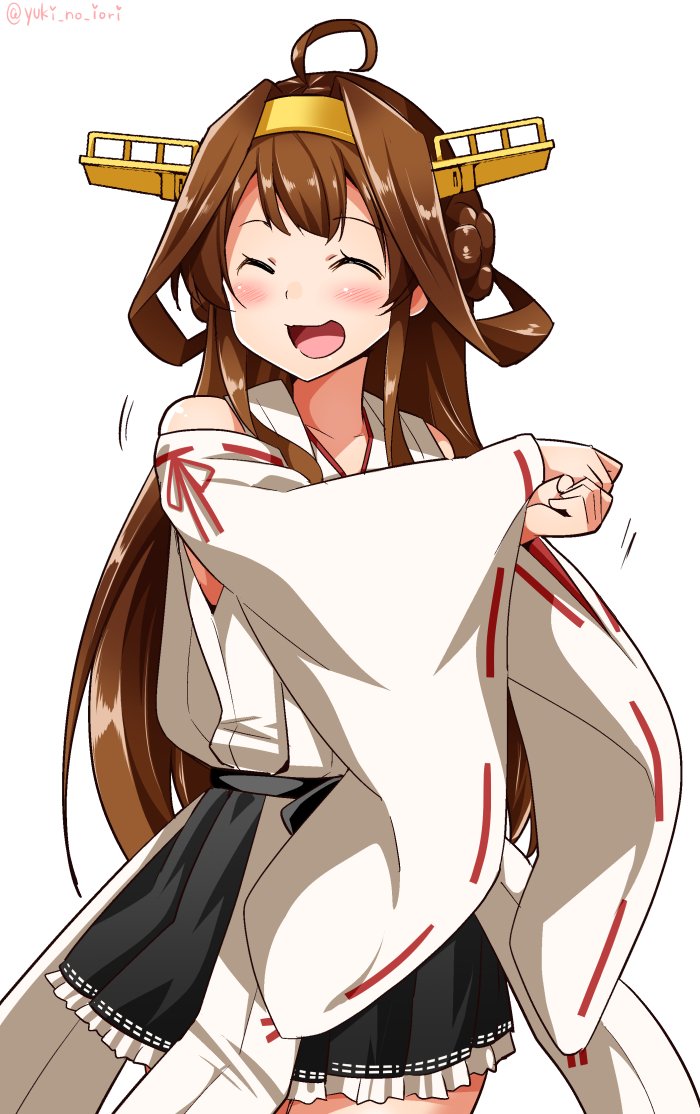 1girl, blush, brown_hair, closed_eyes, detached_sleeves, double_bun, ellen_baker, hair_bun