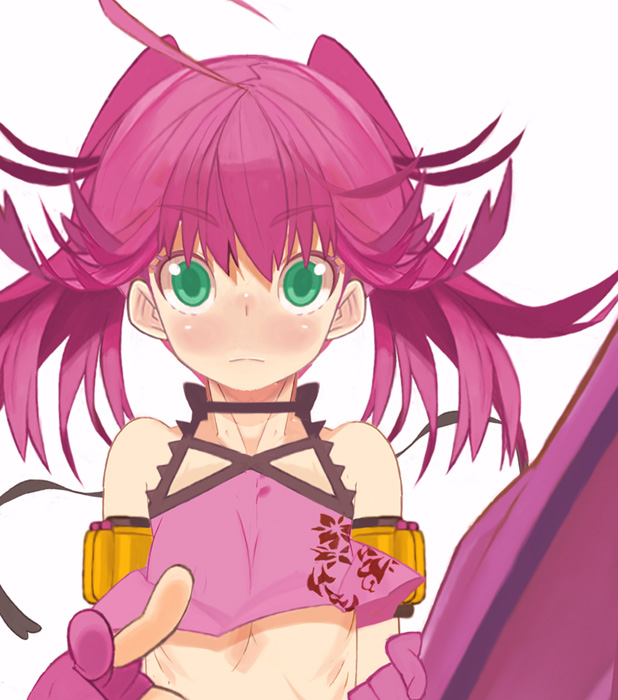 1girl, ahoge, bare_shoulders, blush, gloves, green_eyes, gunslinger_stratos, looking_at_viewer