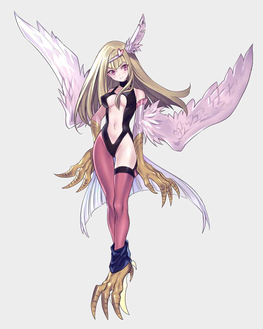 1girl, absurdres, blonde_hair, breasts, claws, cleavage, duel_monster, harpie_girl