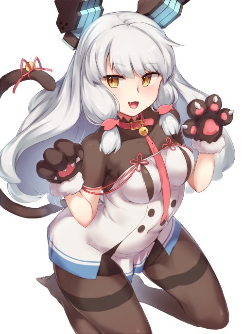 1girl, :3, animal_ears, bangs, black_legwear, blunt_bangs, bodysuit, cat_ears