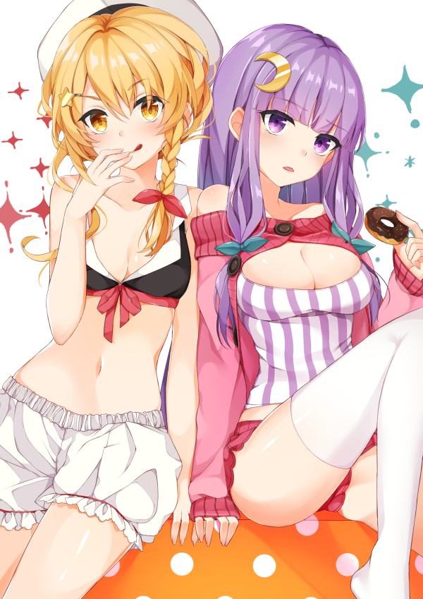 bangs, blonde_hair, bow, braid, crescent, crescent_hair_ornament, eyebrows, eyebrows_visible_through_hair