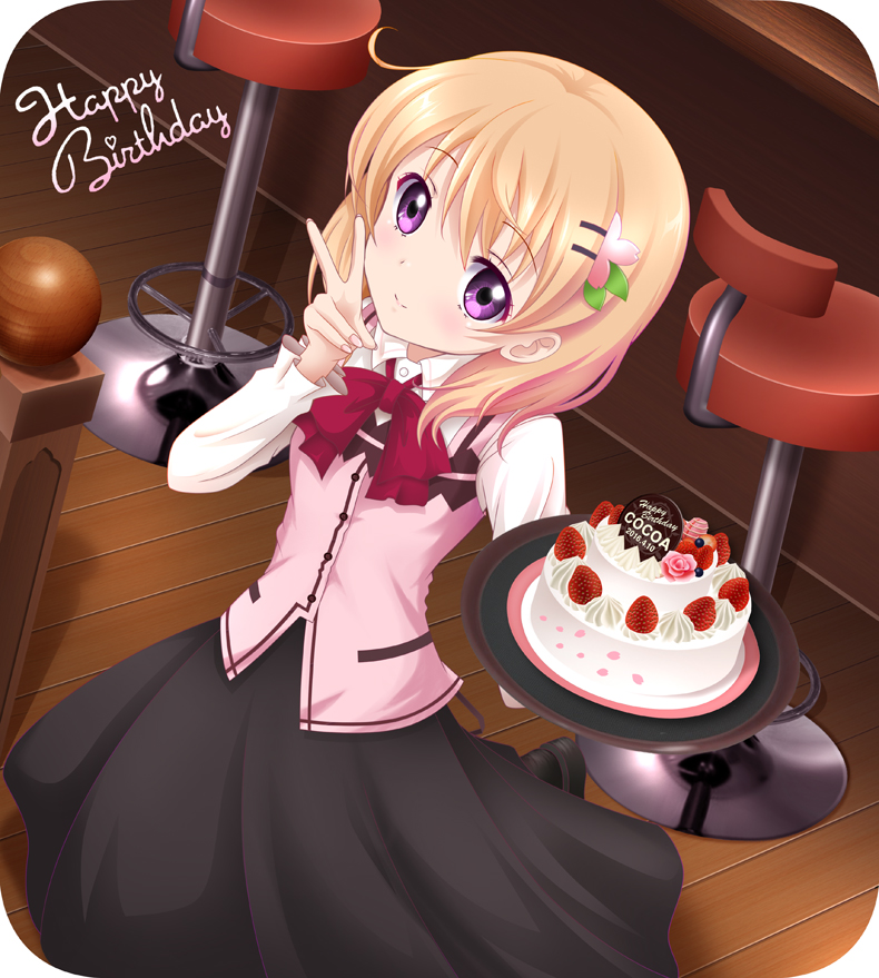 1girl, brown_hair, gochuumon_wa_usagi_desu_ka?, hair_ornament, happy_birthday, hoto_cocoa, short_hair, takurou_(bpm191)