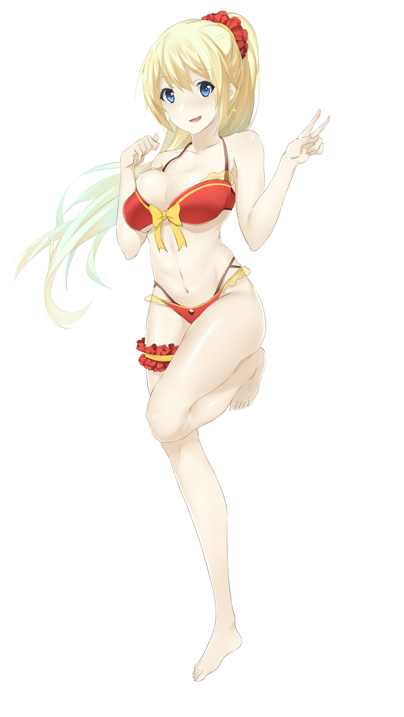 1girl, alternate_hairstyle, atago_(kantai_collection), b3b, bikini, blonde_hair, blue_eyes, highres