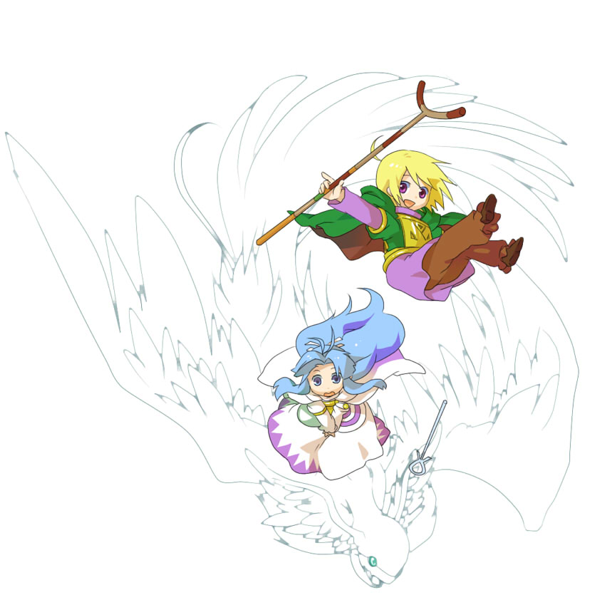 blonde_hair, blue_eyes, blue_hair, golden_sun, ivan_(golden_sun), long_hair, mary_(golden_sun), procne