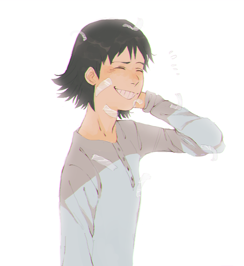 1boy, ammeja, black_hair, blush, boku_no_hero_academia, closed_eyes, sero_hanta, simple_background