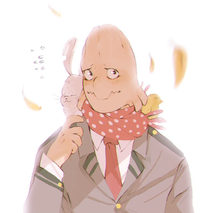 1boy, ammeja, bald, bird, blush, boku_no_hero_academia, closed_eyes, feathers