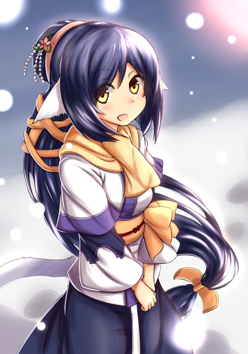 1girl, animal_ears, blush, korai, kuon_(utawareru_mono), long_hair, looking_at_viewer, smile