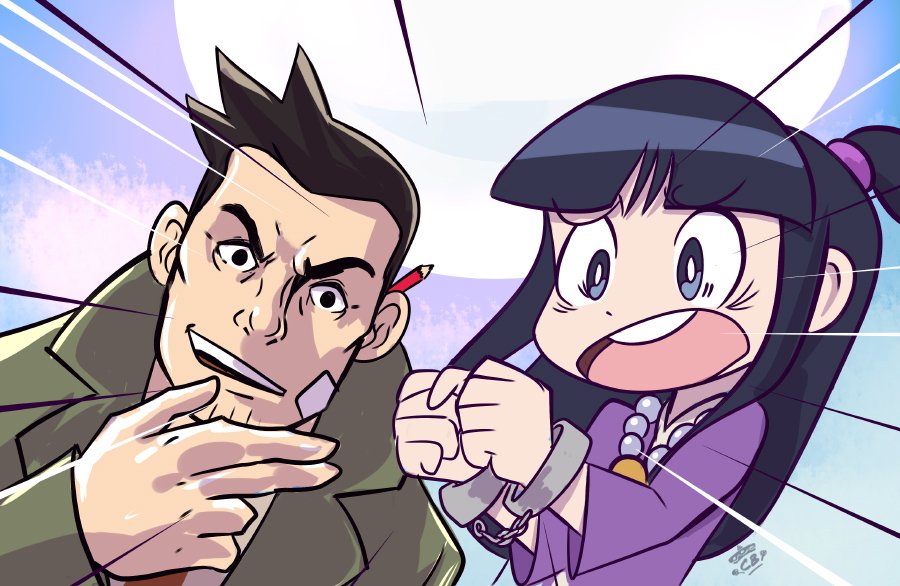 1boy, 1girl, arrest, artist_request, ayasato_mayoi, black_hair, brown_hair, cuffs