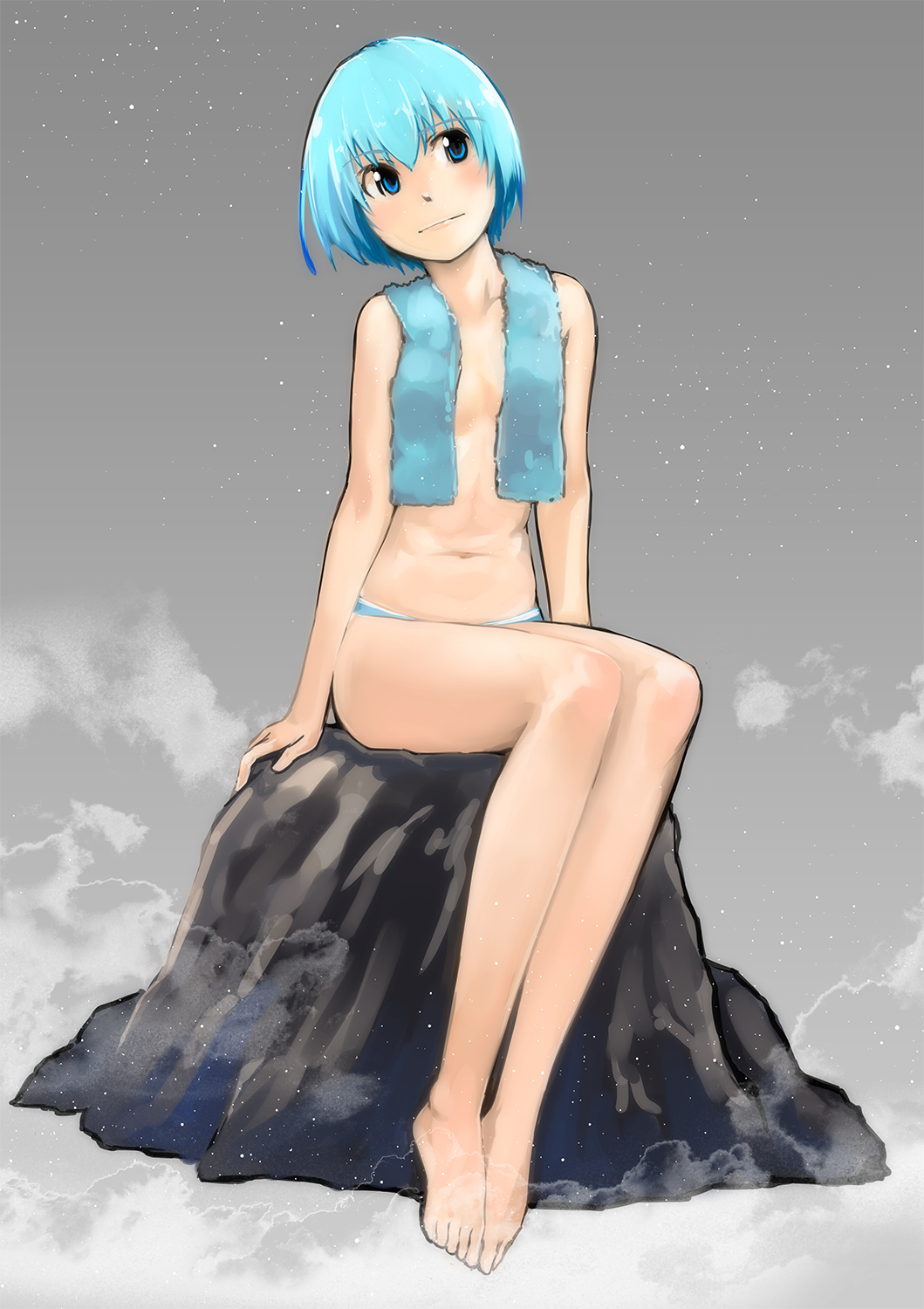 1girl, blue_eyes, blue_hair, gate_-_jieitai_ka_no_chi_nite_kaku_tatakaeri, highres, lelei_la_lalena, navel, otakeyan