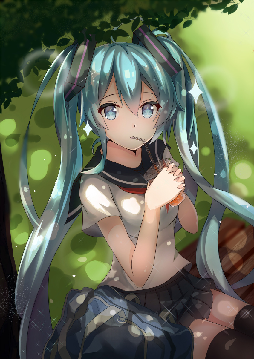 1girl, absurdres, aqua_eyes, aqua_hair, drinking, drinking_straw, hatsune_miku, highres