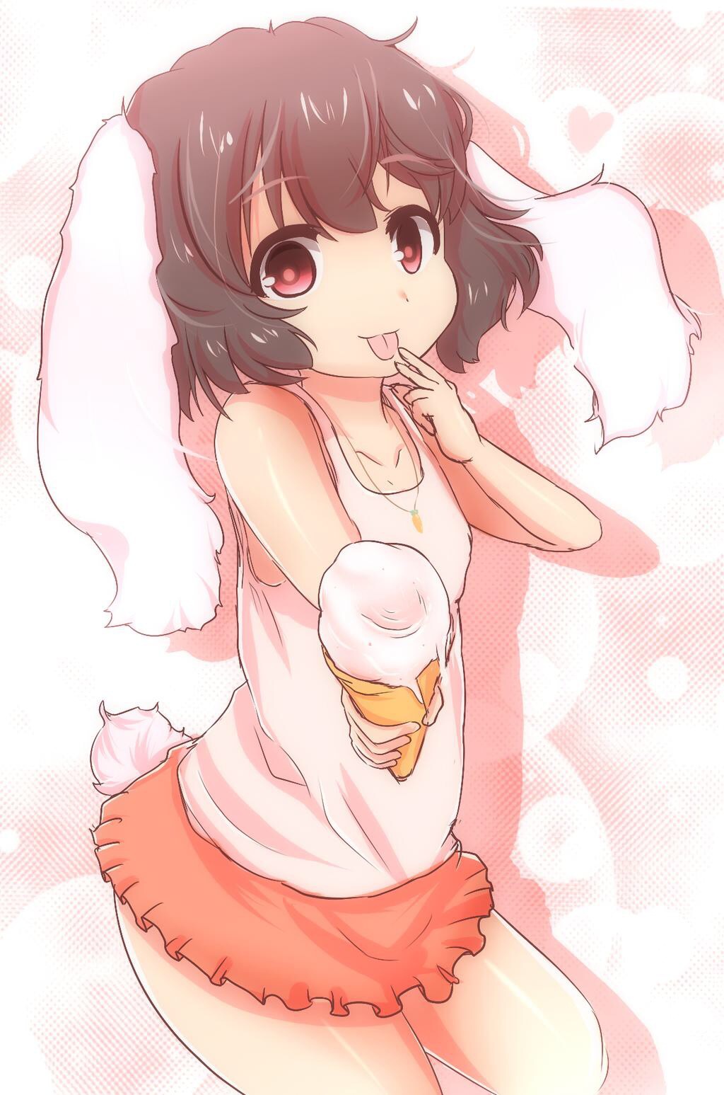 1girl, akatsuki_no_guuru, animal_ears, bunny_tail, flat_chest, food, highres, ice_cream