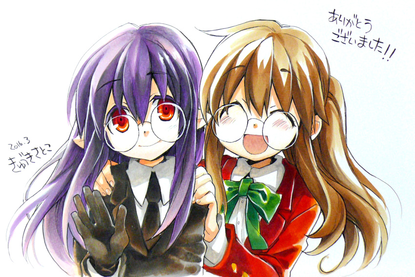2girls, brown_hair, creator_connection, ga_geijutsuka_art_design_class, glasses, highres, hitsugi_katsugi_no_kuro, kiyuzuki_satoko
