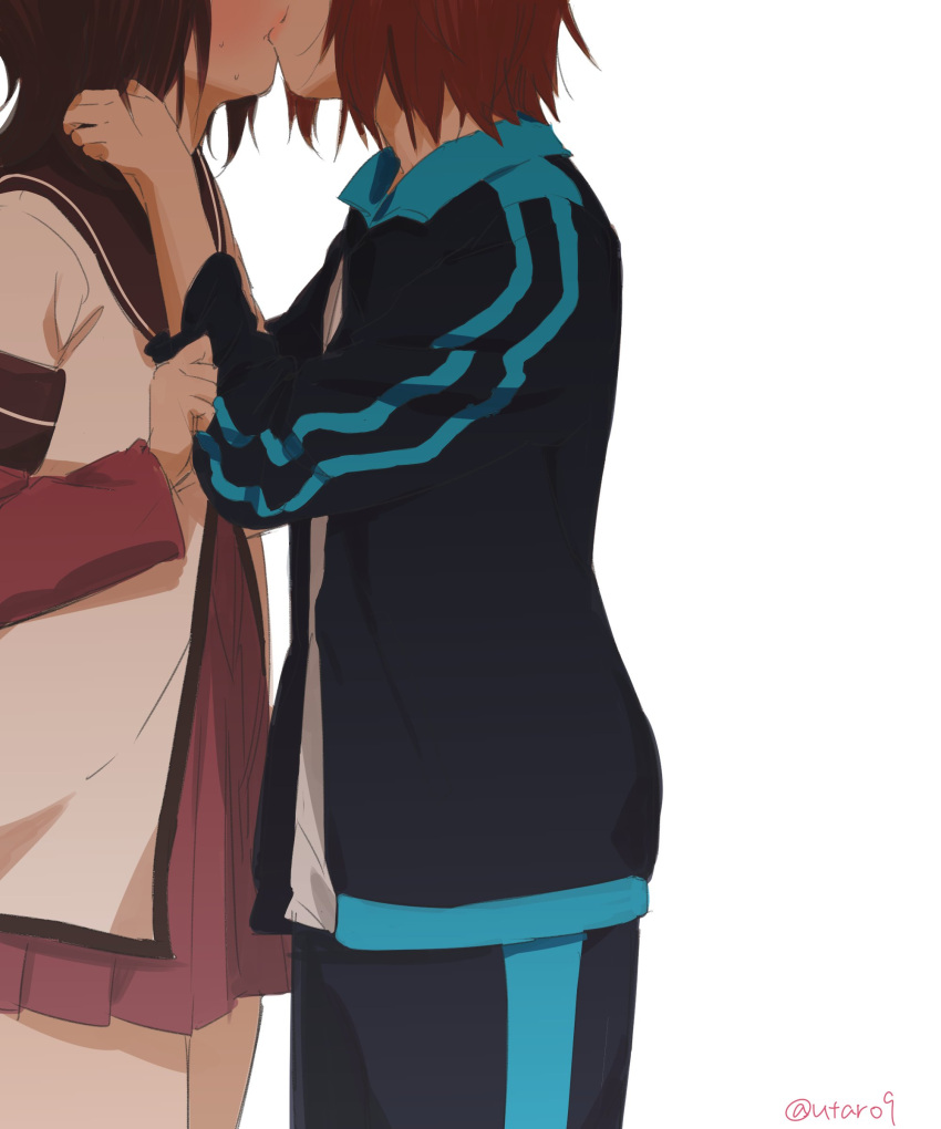 2girls, absurdres, age_difference, blush, funami_yui, hands_on_another's_neck, highres, kamiki_uutarou
