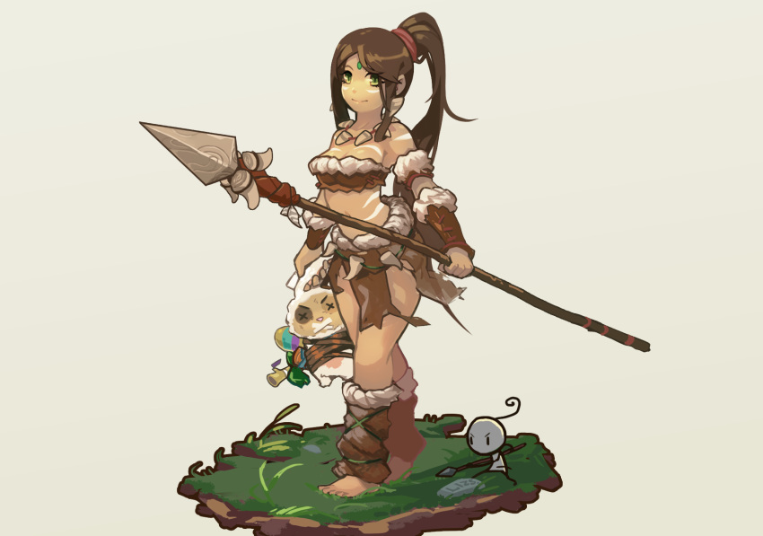 1girl, animal_costume, bound, breasts, brown_hair, bunny_costume, cleavage, dark_skin