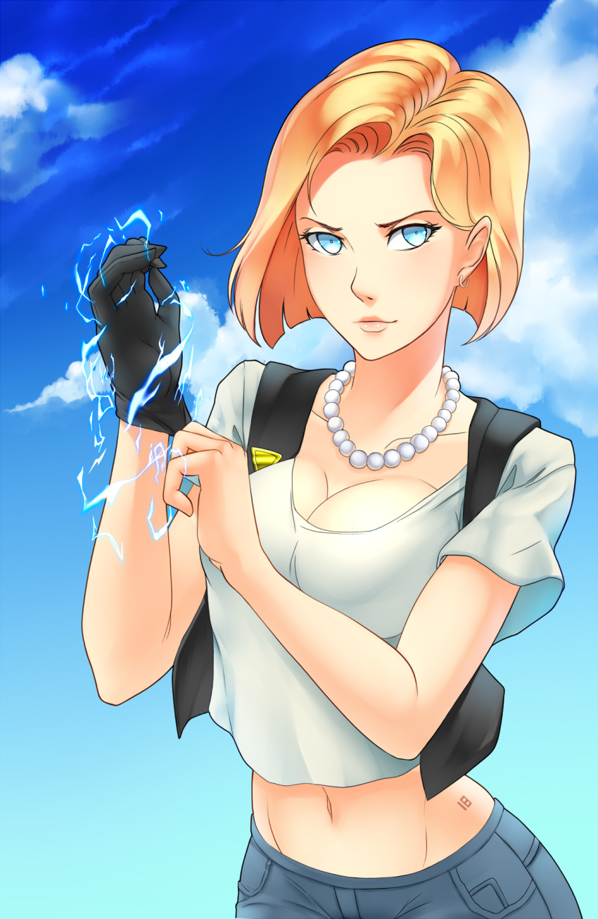 1girl, android_18, blonde_hair, dragon_ball, highres, solo, ushio_(starchild720)