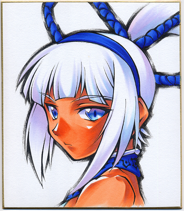 calnarsa, close-up, dark_skin, hairband, majikina_mina, samurai_spirits, shikishi, snk