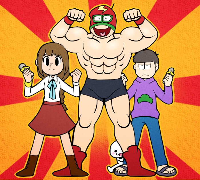 1girl, 2boys, blue_ribbon, braid, brothers, brown_hair, chorus_man, chourus_kid