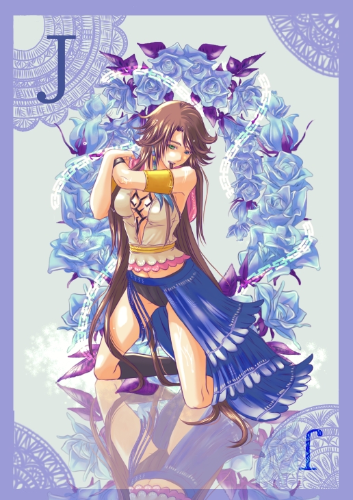 1girl, alternate_hairstyle, blue_eyes, breasts, brown_hair, final_fantasy, final_fantasy_x, final_fantasy_x-2