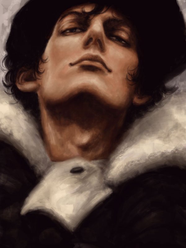 1boy, adam's_apple, black_eyes, black_hair, hat, jojo_no_kimyou_na_bouken, magenta_magenta, male_focus