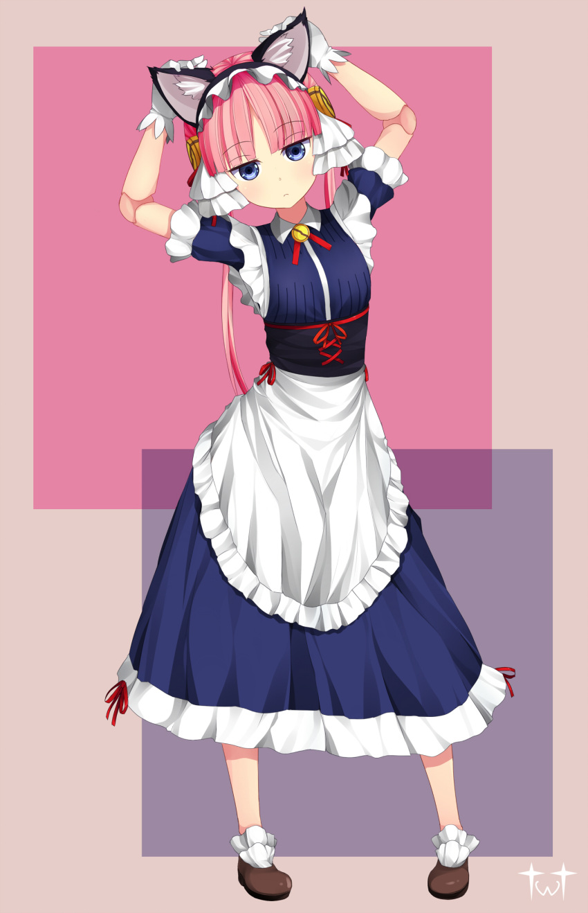 1girl, android, animal_ears, apron, blue_eyes, cat_ears, clarion, cyborg