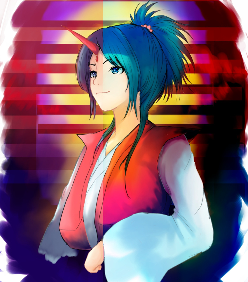 1girl, black_hair, blue_eyes, highres, japanese_clothes, konngara, touhou, touhou_(pc-98)