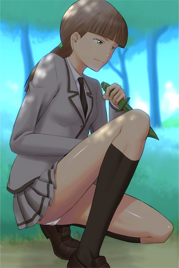 1girl, ansatsu_kyoushitsu, ass, bangs, black_legwear, black_necktie, blazer, blunt_bangs