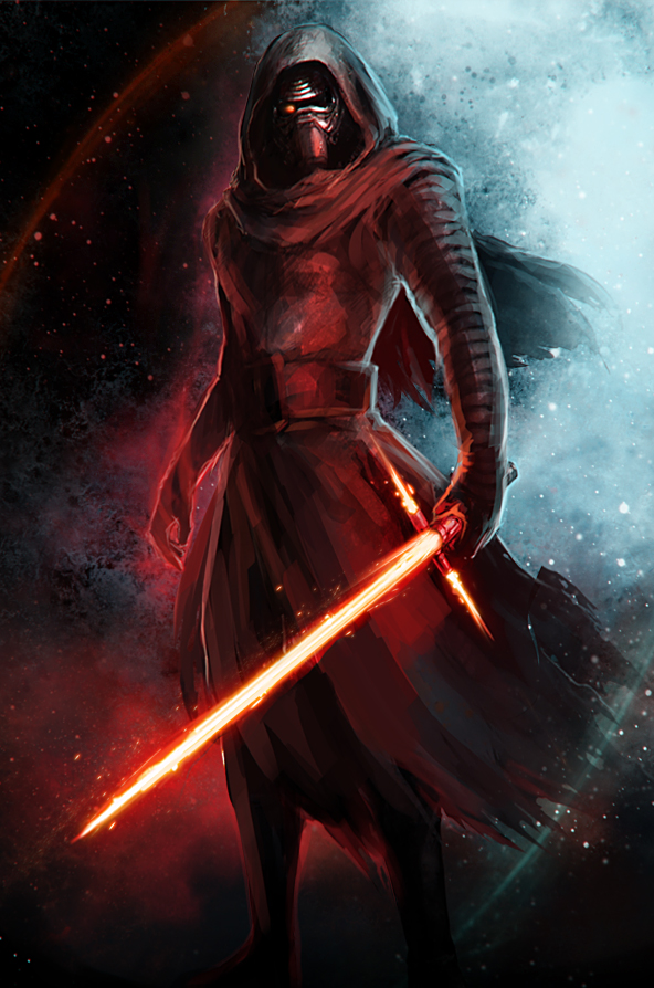 1boy, cape, energy_sword, helmet, hood, kylo_ren, lazur_(piccsh), lightsaber, looking_at_viewer, mask, science_fiction, sith, solo, star_wars, star_wars:_the_force_awakens, sword, weapon