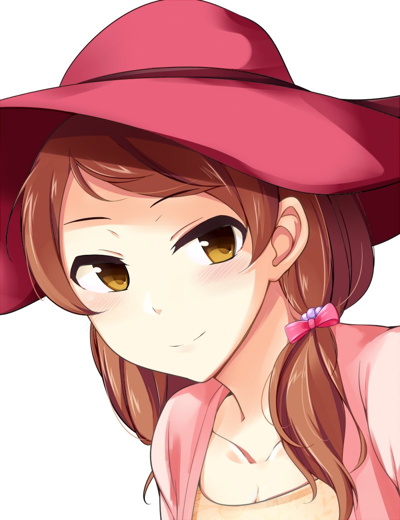 1girl, blush, brown_eyes, brown_hair, hat, houjou_karen, idolmaster, idolmaster_cinderella_girls