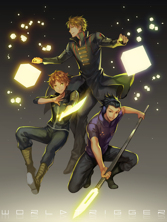 3boys, aiming, aiming_at_viewer, black_boots, black_eyes, black_hair, black_pants, black_shoes