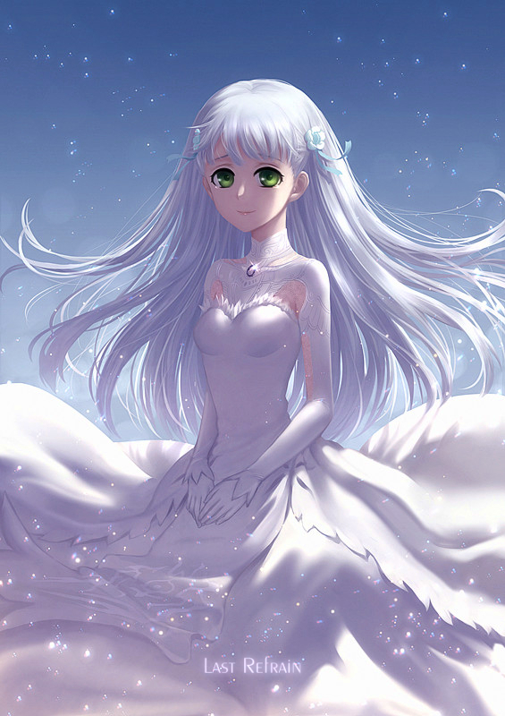 1girl, aoki_hagane_no_arpeggio, blue_hair, bride, dine&amp;rita, dress, elbow_gloves, gloves