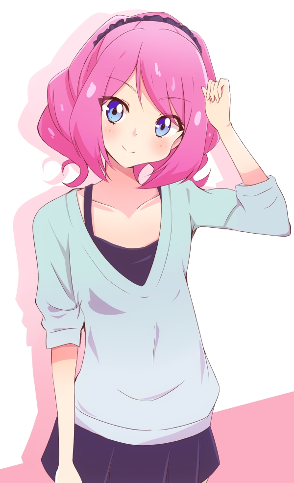 aikatsu!, aikatsu_stars!, blue_eyes, blush, dress, pink_hair, sakuraba_laura, short_hair