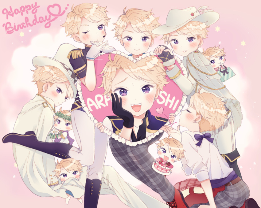 1boy, blonde_hair, character_name, chibi, collage, ensemble_stars!, kurusun, miniboy