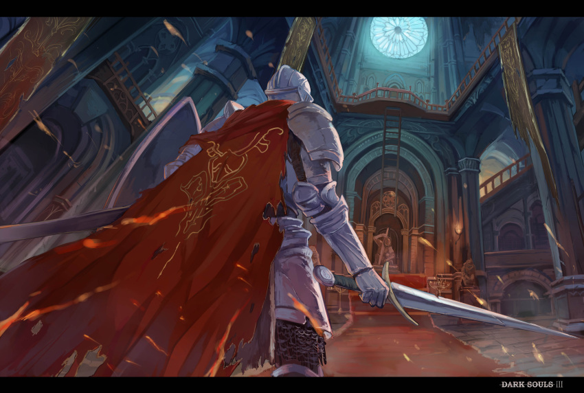 absurdres, armor, ashen_one_(dark_souls_3), cape, dark_souls_3, full_armor, helmet, highres