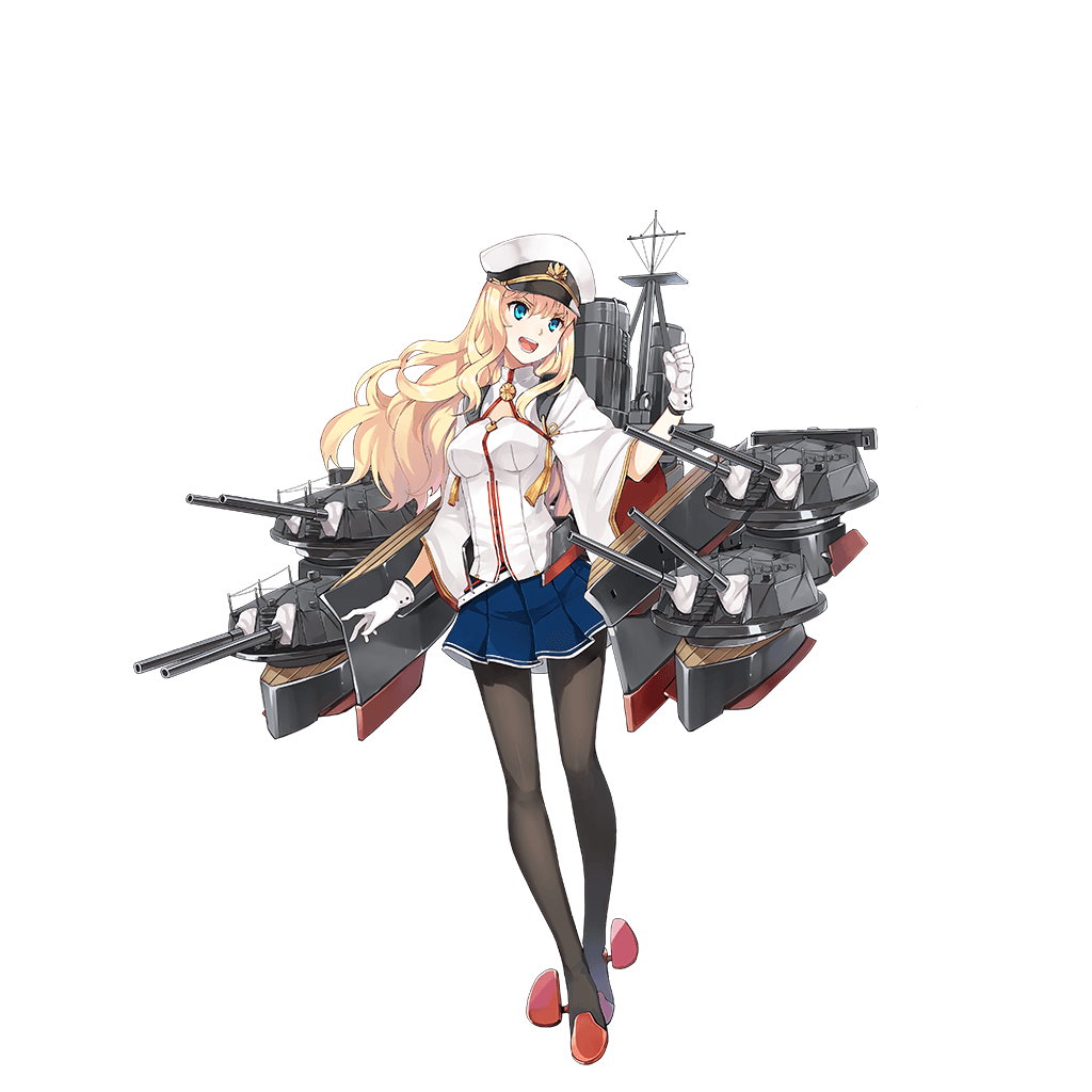1girl, artist_request, blonde_hair, blue_eyes, blue_skirt, breasts, brown_legwear, clenched_hand