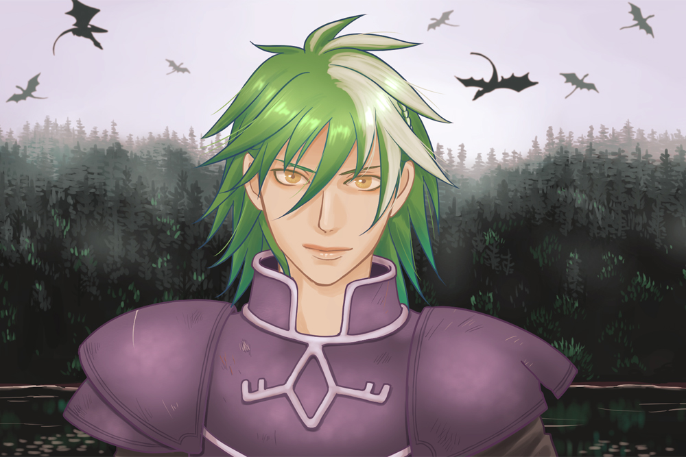 1boy, armor, dragon, fire_emblem, fire_emblem:_rekka_no_ken, green_hair, heath, long_hair