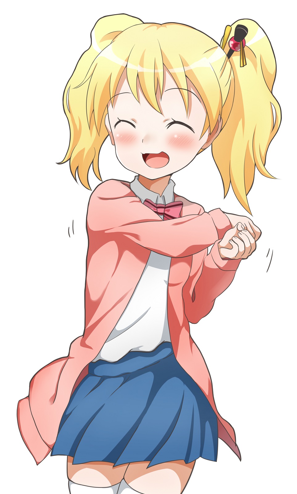 1girl, alice_cartelet, baker_at_bat, blonde_hair, blush, cardigan, closed_eyes, highres