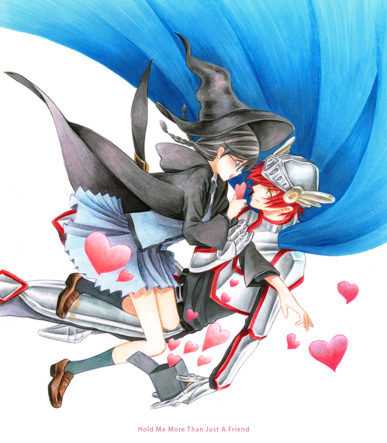 1boy, 1girl, akabane_karma, ansatsu_kyoushitsu, armor, ayasemn, black_hair, cape