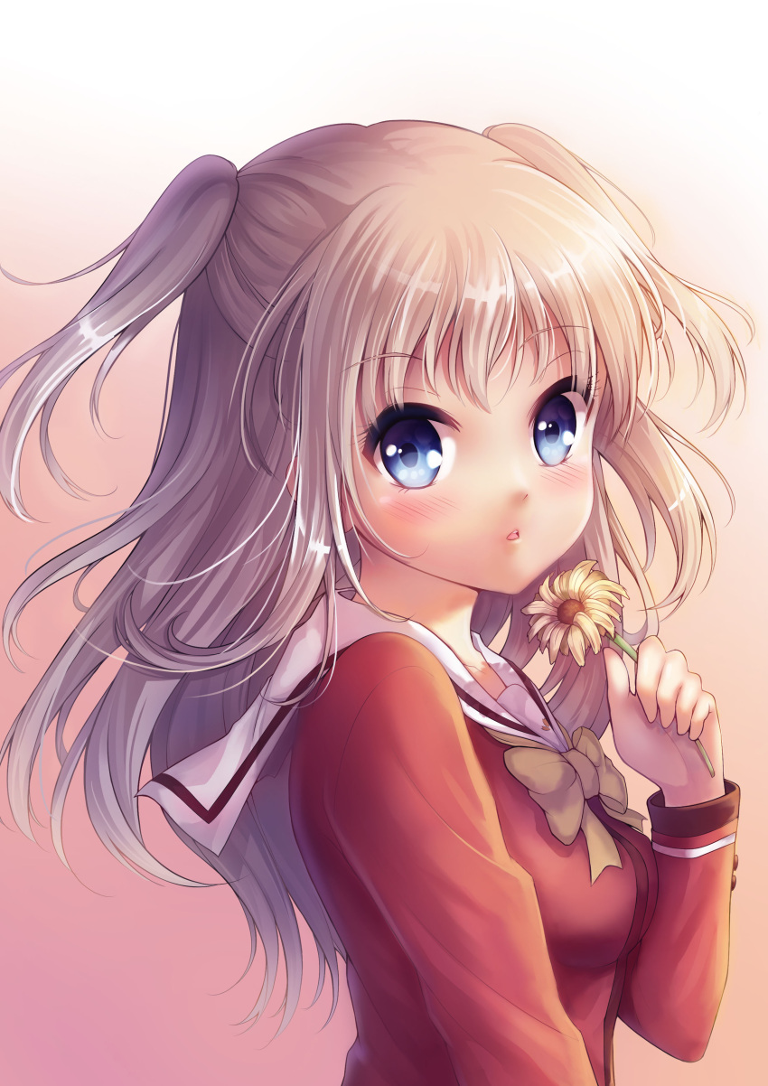 1girl, absurdres, blue_eyes, charlotte_(anime), flower, highres, kawaii2penguin, long_hair