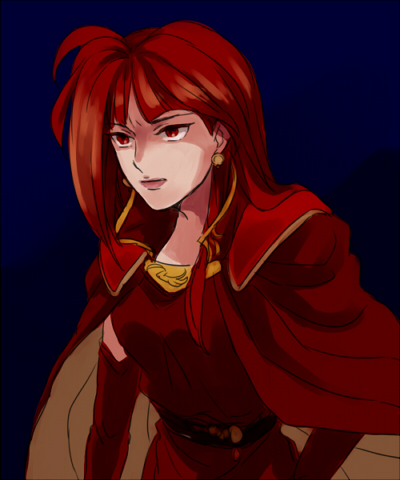 1girl, bangs, blue_background, cape, earrings, fire_emblem, fire_emblem_gaiden, hirumae