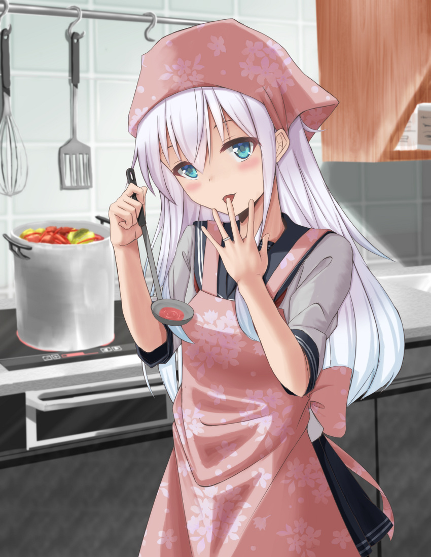 1girl, :p, artist_request, bandana, black_skirt, blue_eyes, blush, closed_mouth
