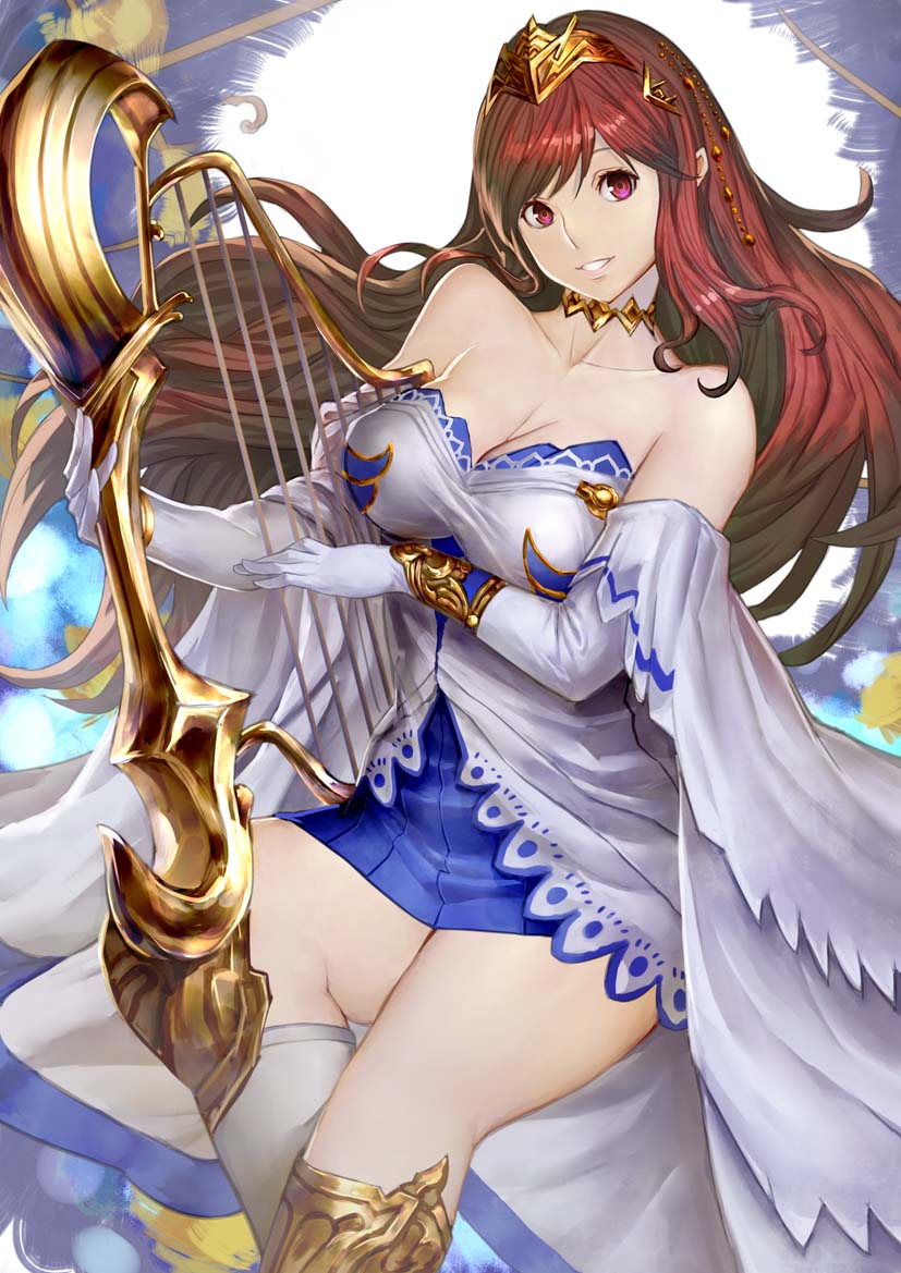 1girl, bare_shoulders, blush, boots, bracer, breasts, choker, gloves