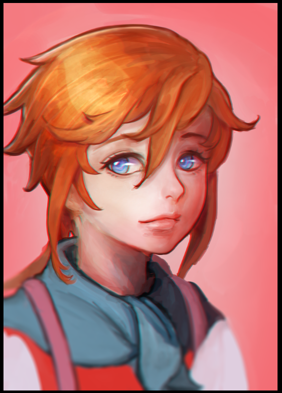1girl, black_border, blue_eyes, blurry, border, brown_hair, dylan_(art_of_dylan), face