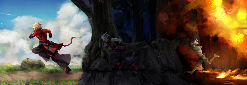 1boy, age_progression, akilico, barefoot, black_gloves, black_pants, blazblue, boots