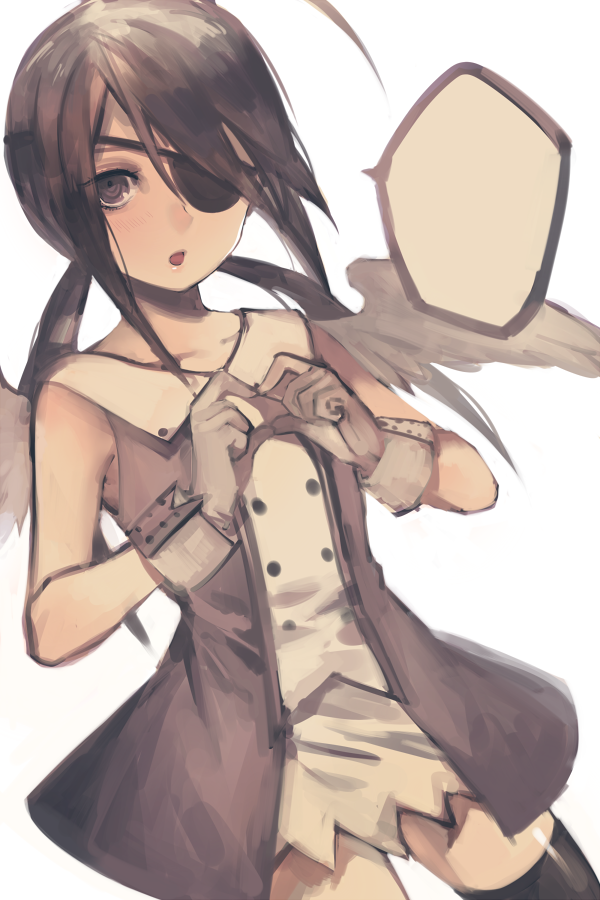 1girl, alela_grora, angel_wings, black_eyes, black_hair, black_legwear, dress, gloves