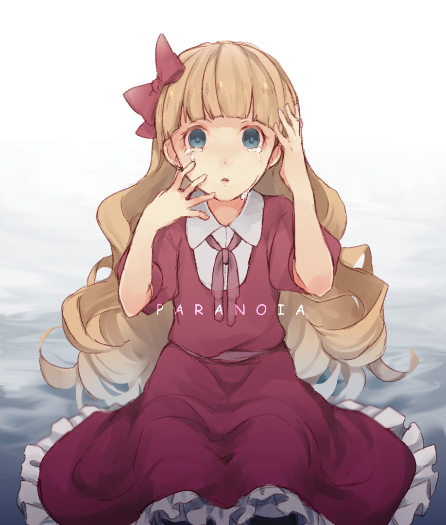 1girl, blonde_hair, blue_eyes, bow, bungou_stray_dogs, dress, elise_(bungou_stray_dogs), gensou_aporo