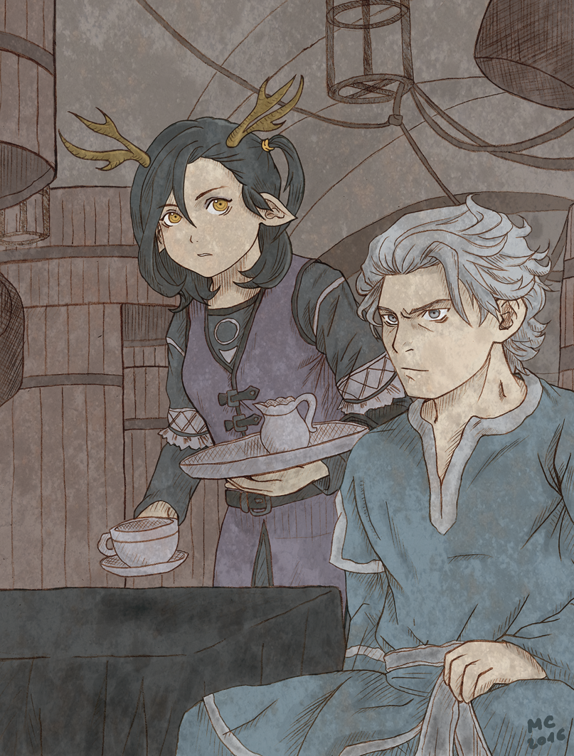 anime, cafe, coffee, czechonski, fantasy, faun, girl, imaginatoria