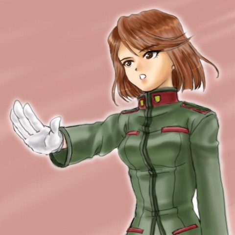 brown_hair, fujieda_kaede, gloves, hutoshi_akira, lowres, military, military_uniform, sakura_taisen