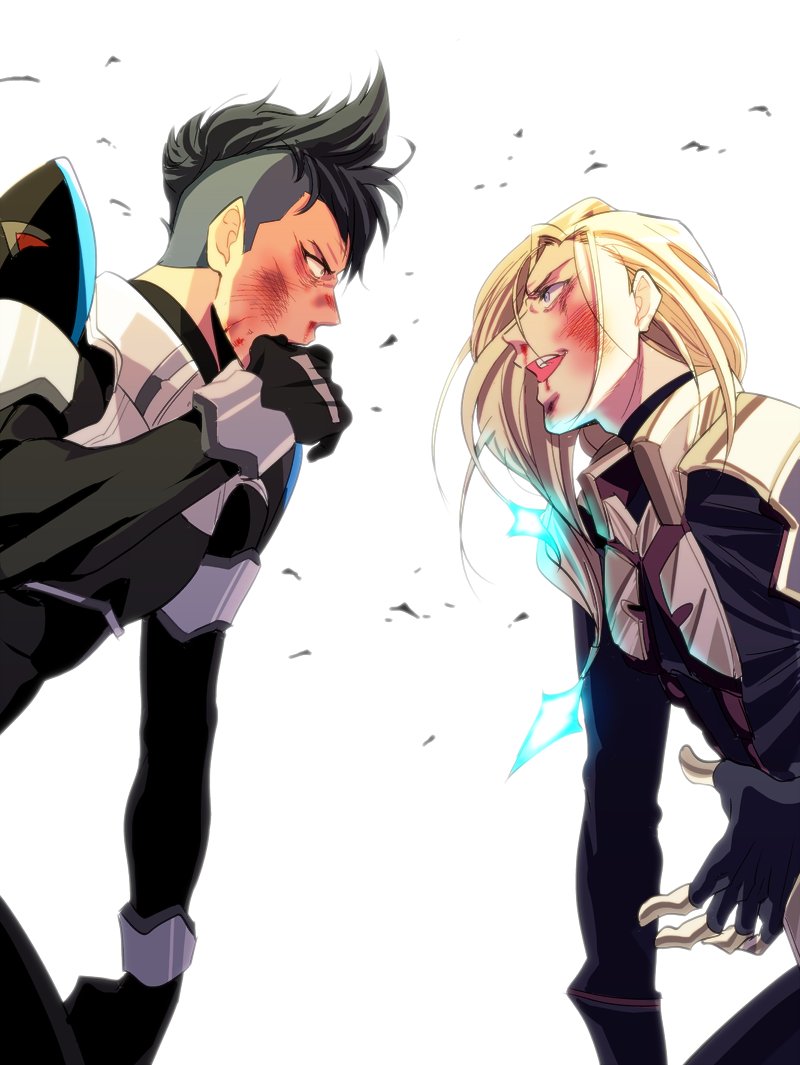 2boys, black_hair, blonde_hair, bruise, injury, kanzaki_(kusomiso), keith_aero_windermere, long_hair
