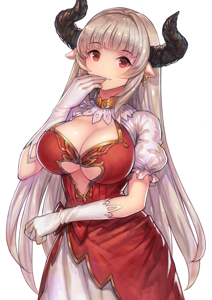 1girl, alicia_(granblue_fantasy), breasts, center_opening, cleavage, dress, earrings, gloves
